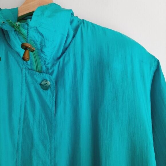 Vintage BERNARDO \ 100% Silk 90's Windbreaker Long Jacket Bright Blue M Flawed - Picture 4 of 15